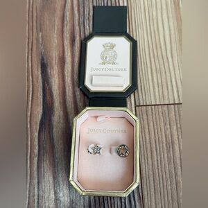 Juicy Couture Gold Tone Star and Round Stud Earrings with Crystal Accents
